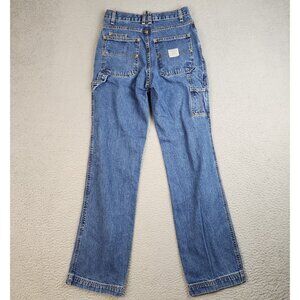 Y2K High Rise Baggy Denim Cargo Jeans Junior Sz 3/4 Utility Pocket Skate Trouser
